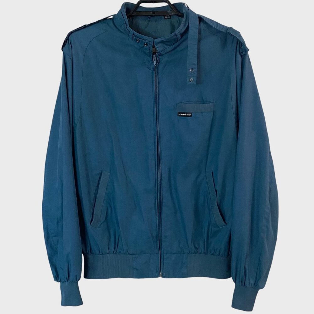 Vintage Members Only Blue Cafe Racer Jacket Men's XLT Lightweight Zip-Up Bomber